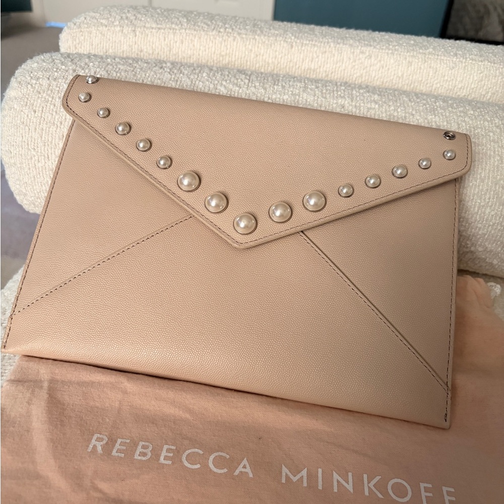 Rebecca Minkoff Nude Leather Clutch with Pearls